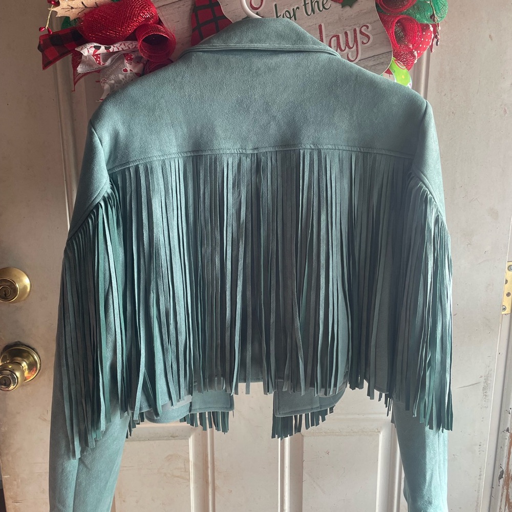 Sophisticated Fringe Blazer in Teal - Picture 2 of 2